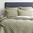 French Linen Quilted Bed Coverlet Set Jade Queen/King