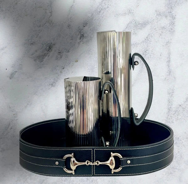 Ridged Jug with Black Leather Handle