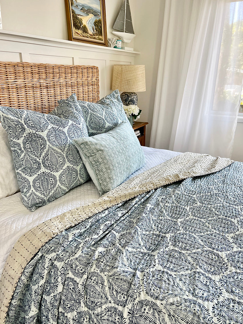 Blue Jaipur Palace Kantha Bedspread & Euro Set 230x267cm