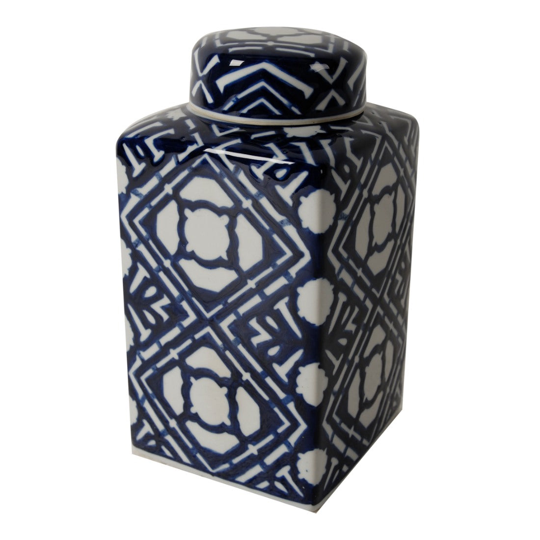 Blue and White Square Lidded Jar