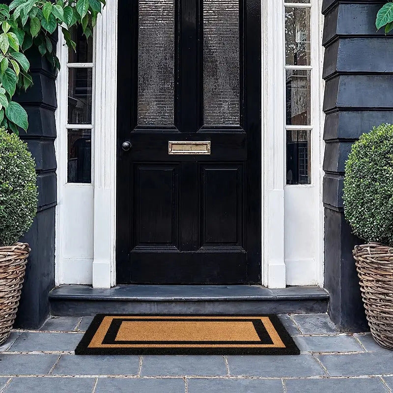 Double stripe black coir door mat