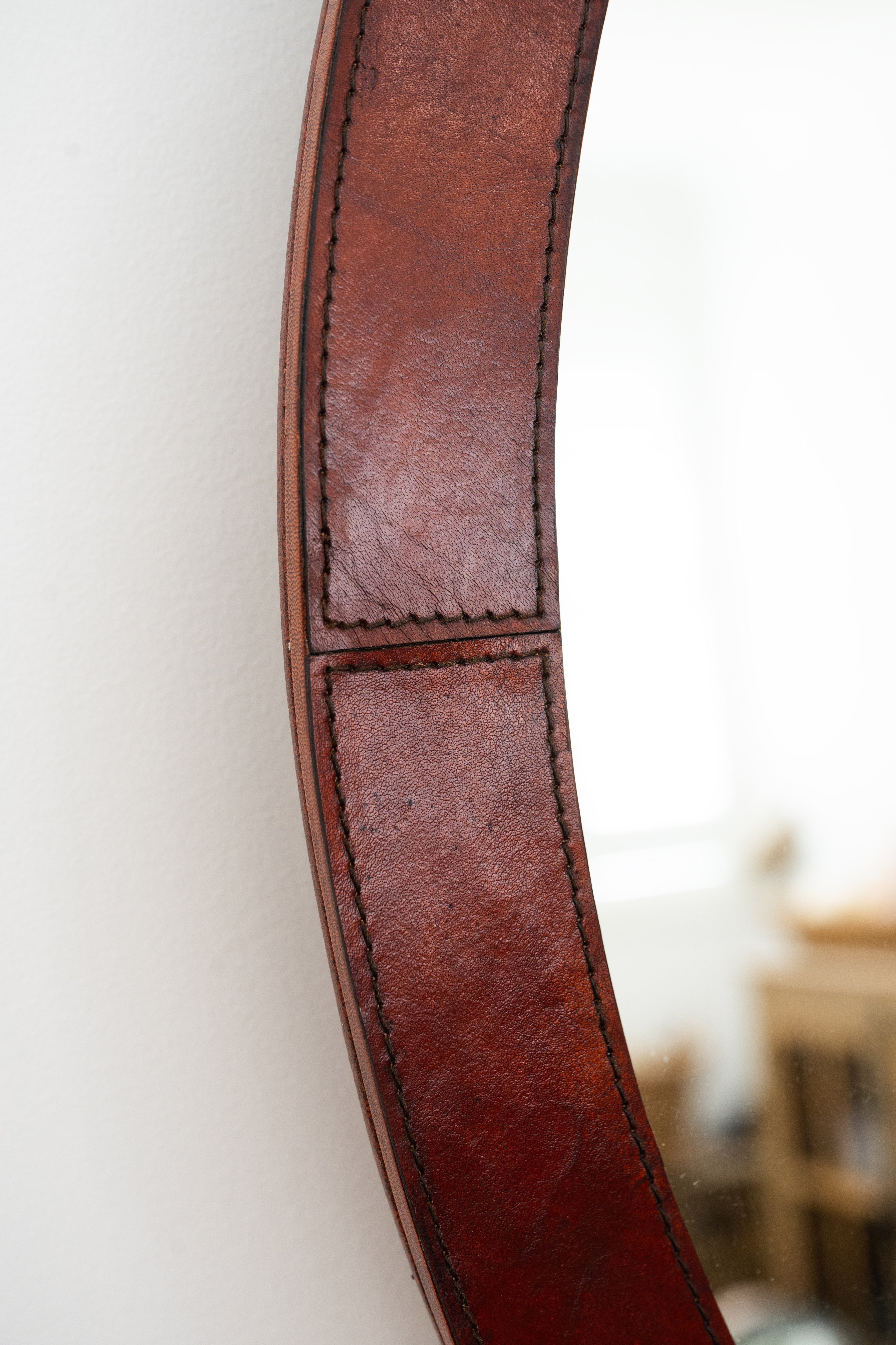 Amelia Round Tan Leather Mirror 61x61cm