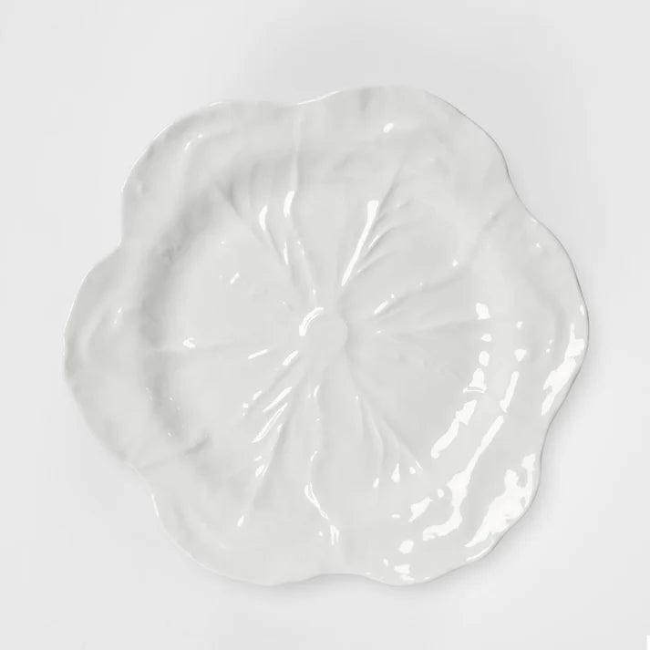 Luxe Cabbage Leaf White round Platter