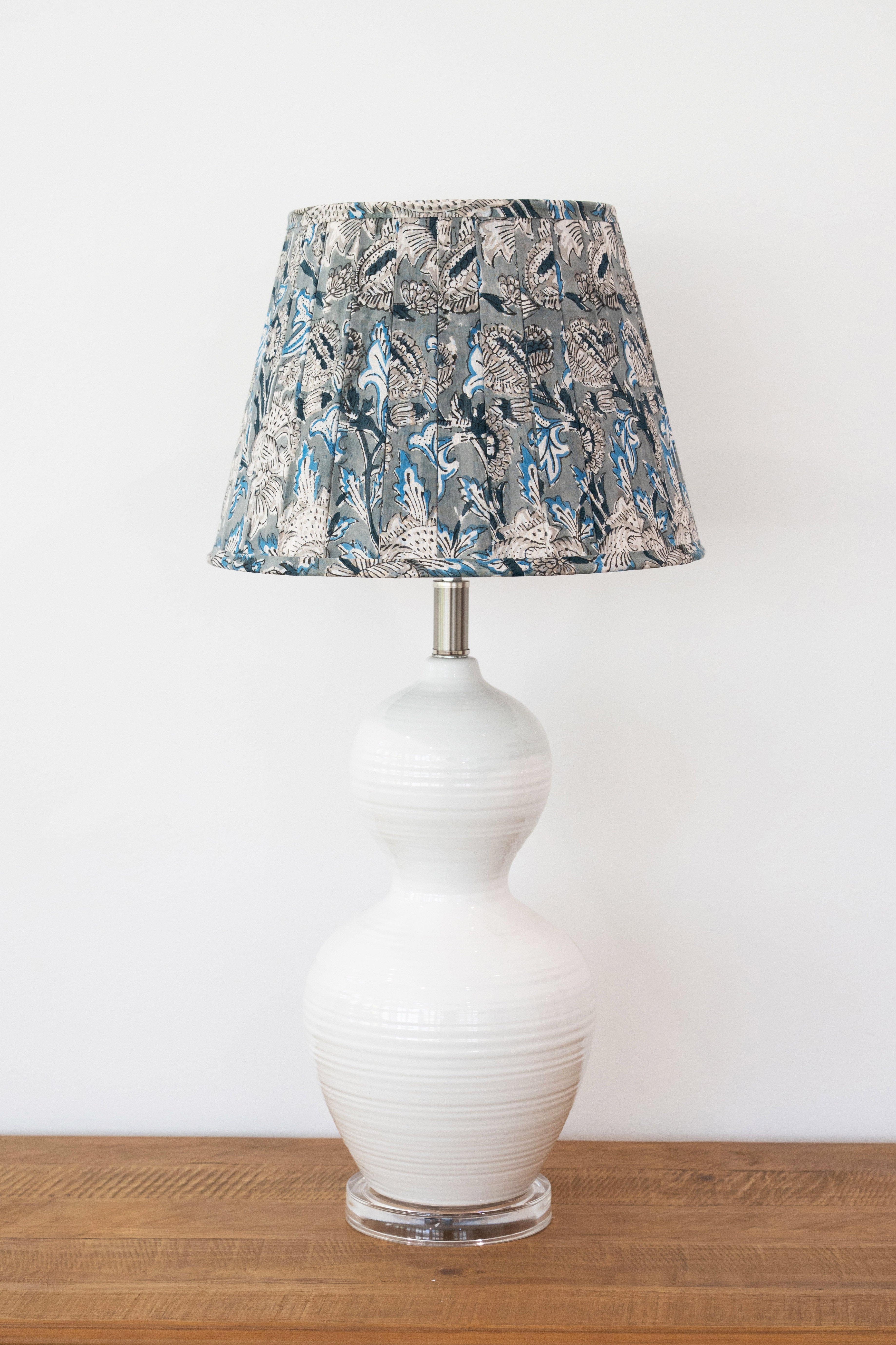 Lamp Shade Block Print Fleur Blue