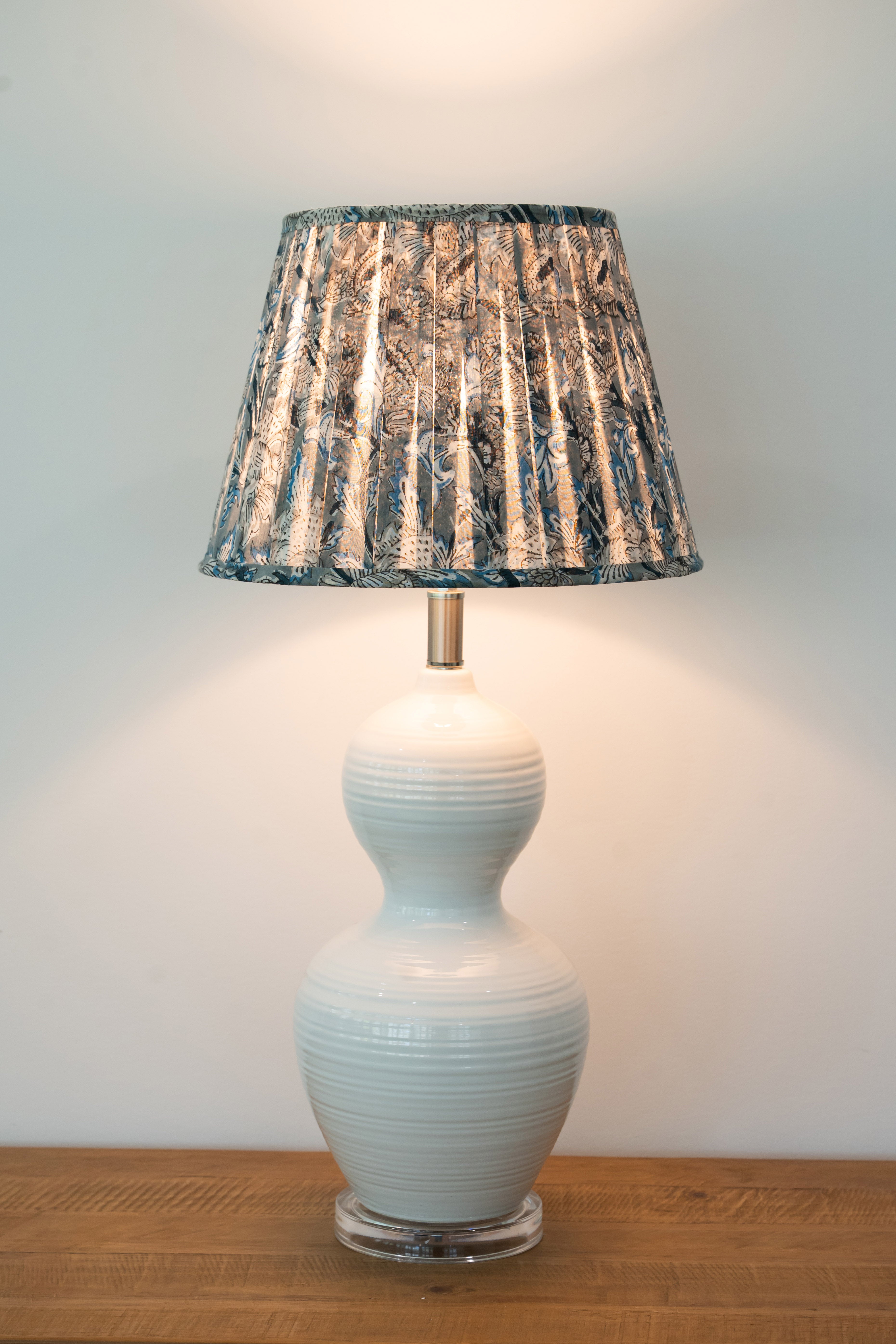 Lamp Shade Block Print Fleur Blue