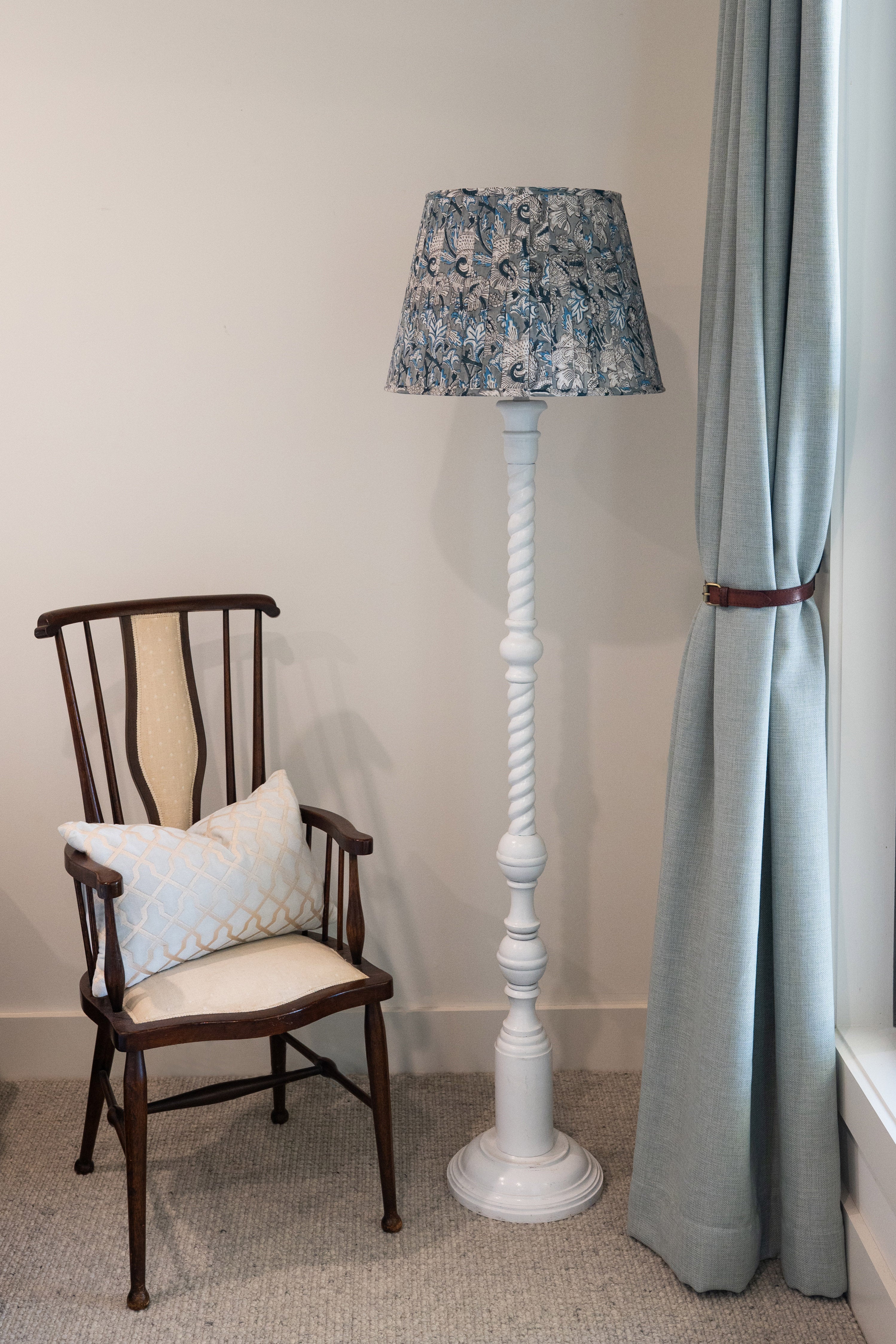 Lamp Shade Block Print Fleur Blue
