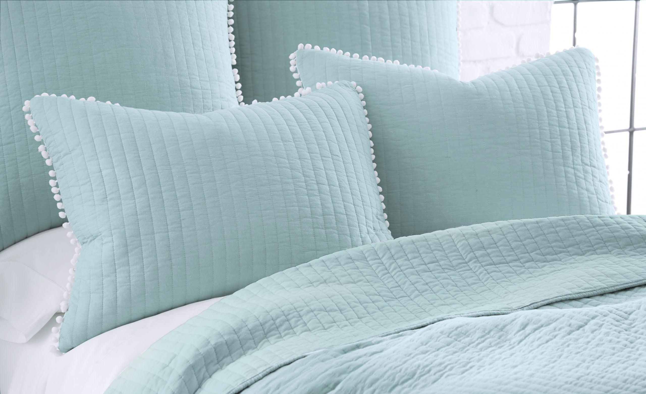 Pom Pom Coverlet Set Pale Blue