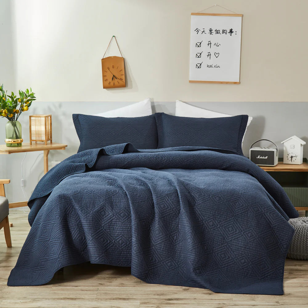 Bedspread Navy Diamond Super King Set