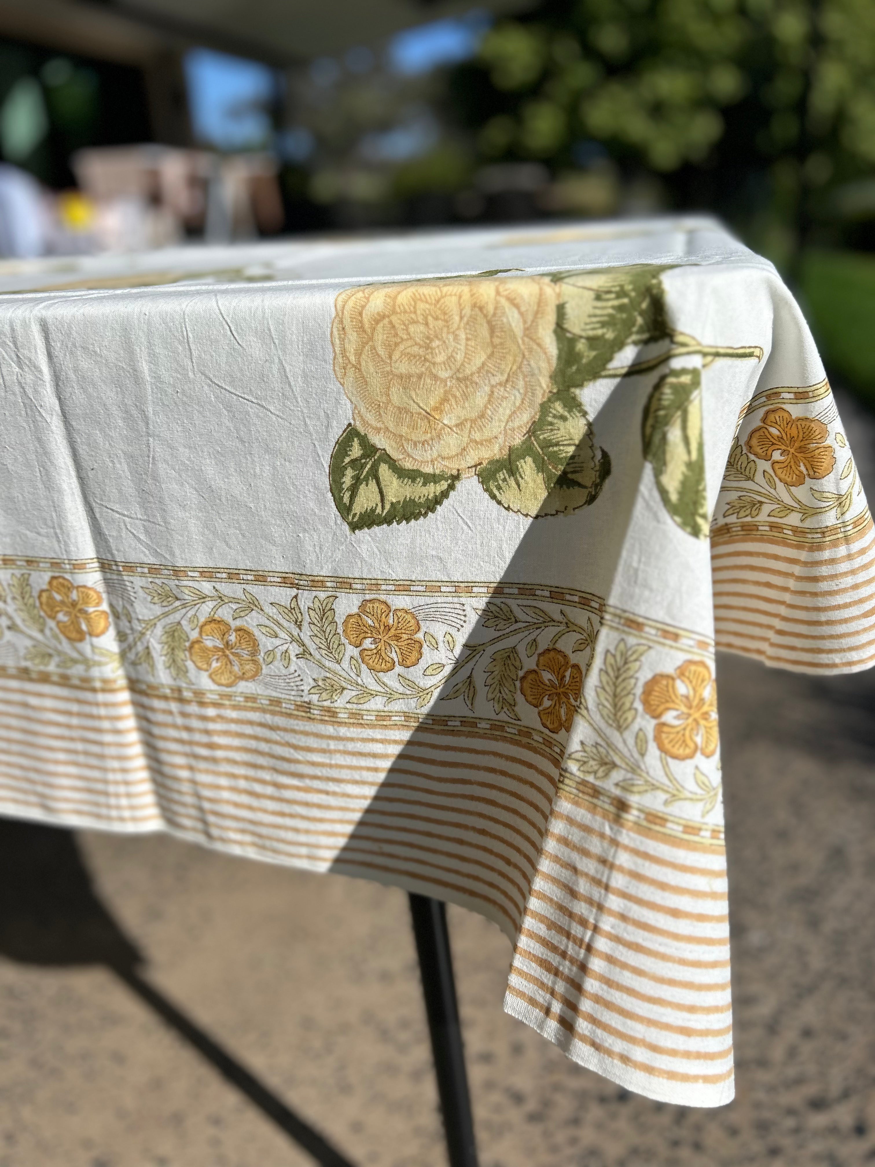 Block Printed Table Cloth 150 x 220cm Rosie