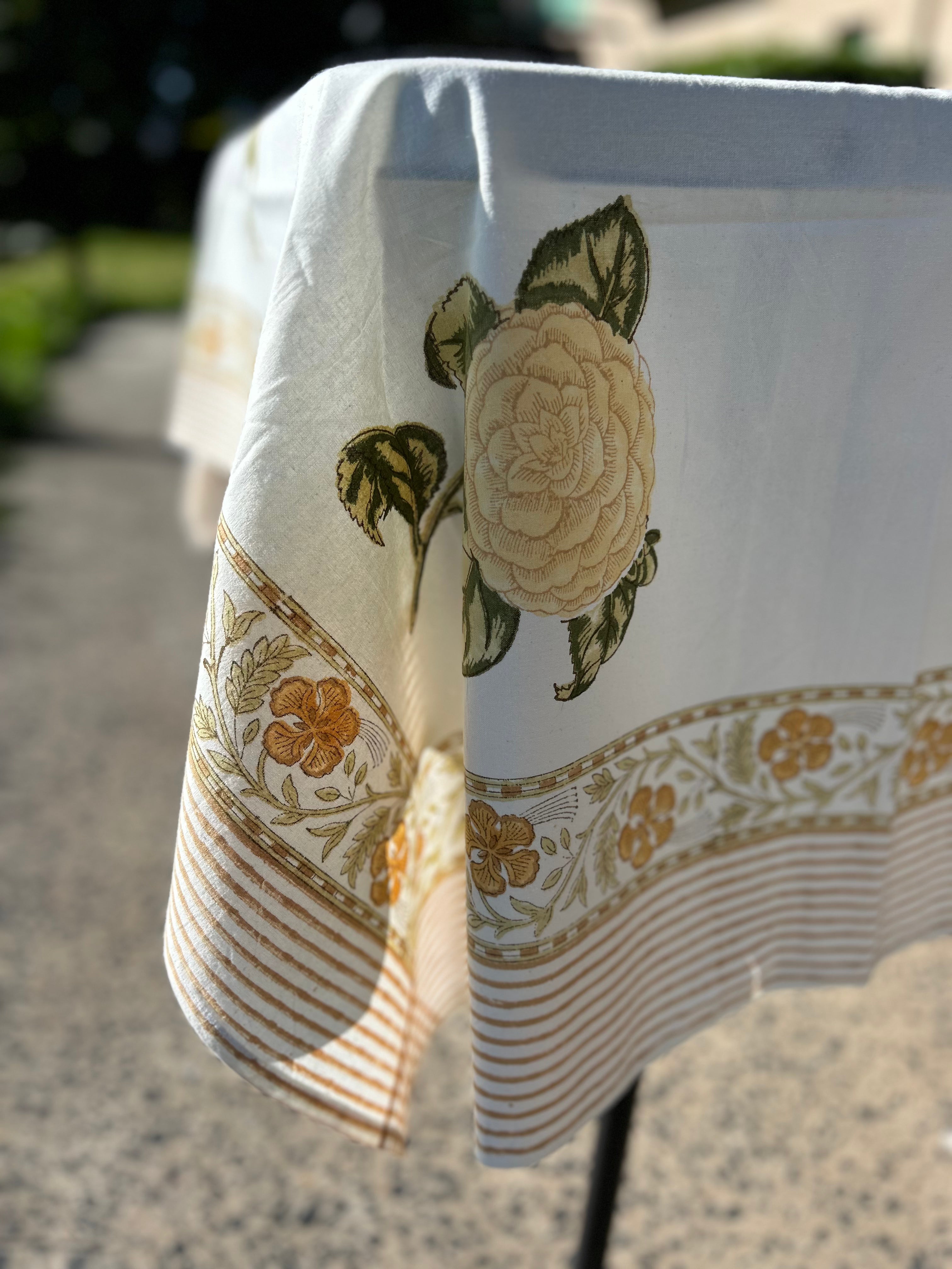 Block Printed Table Cloth 150 x 220cm Rosie