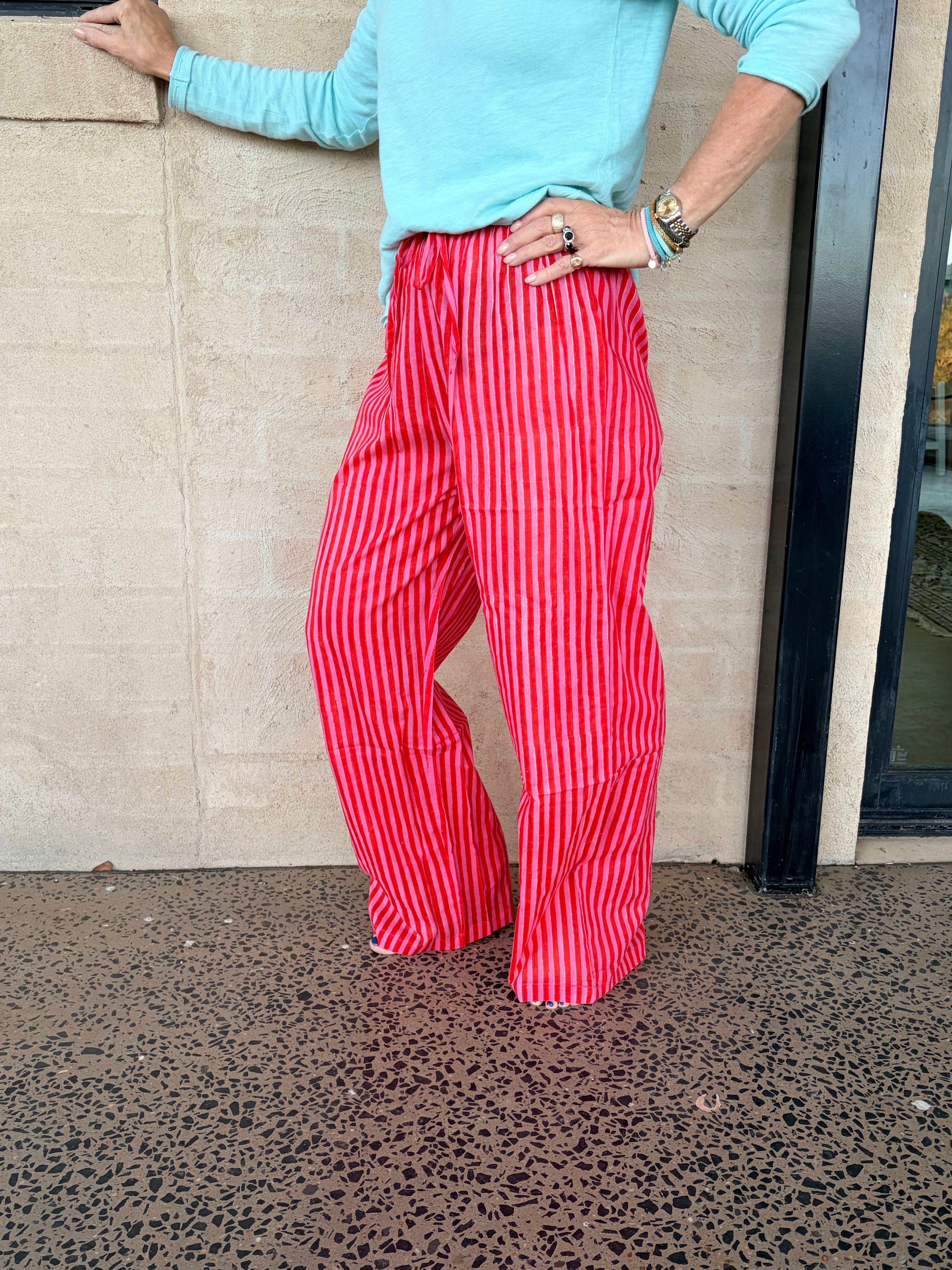 Slumber Pants Red Pink Stripe