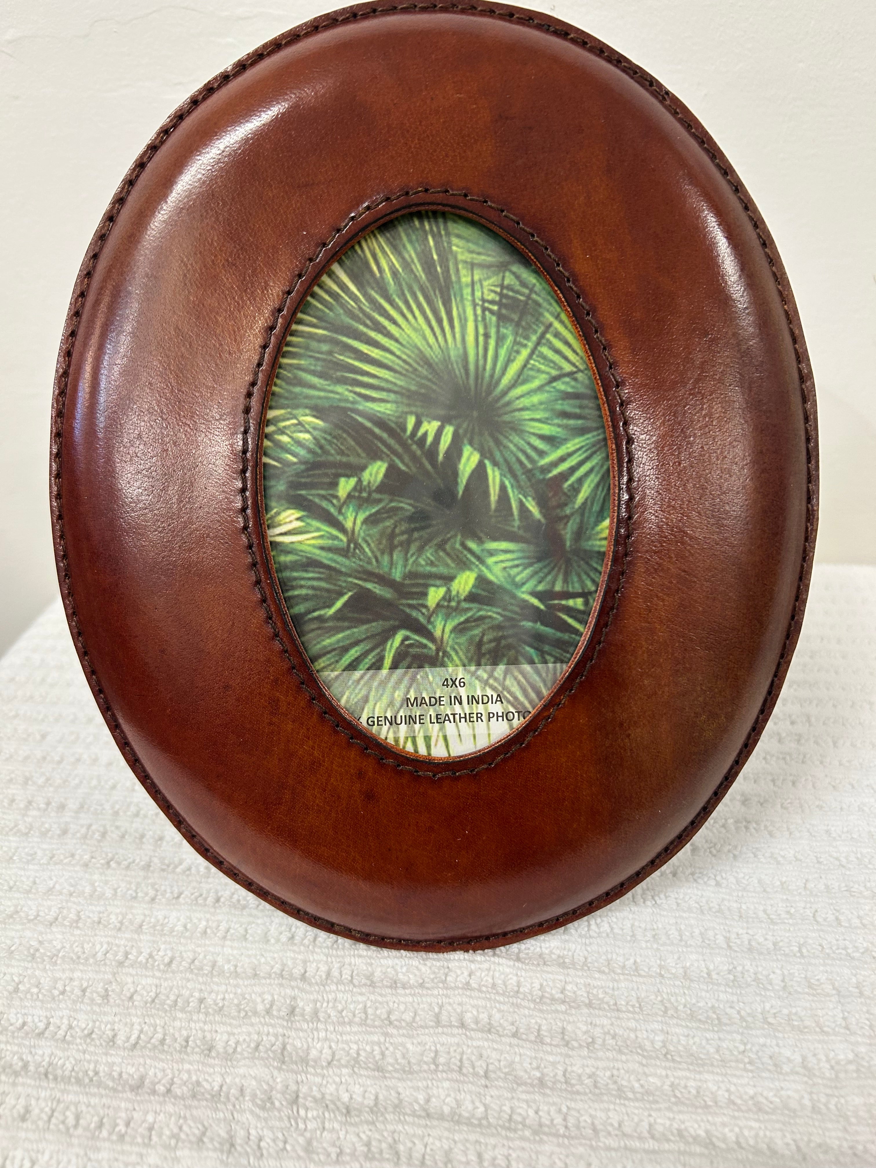 Oval Leather Photo Frame
