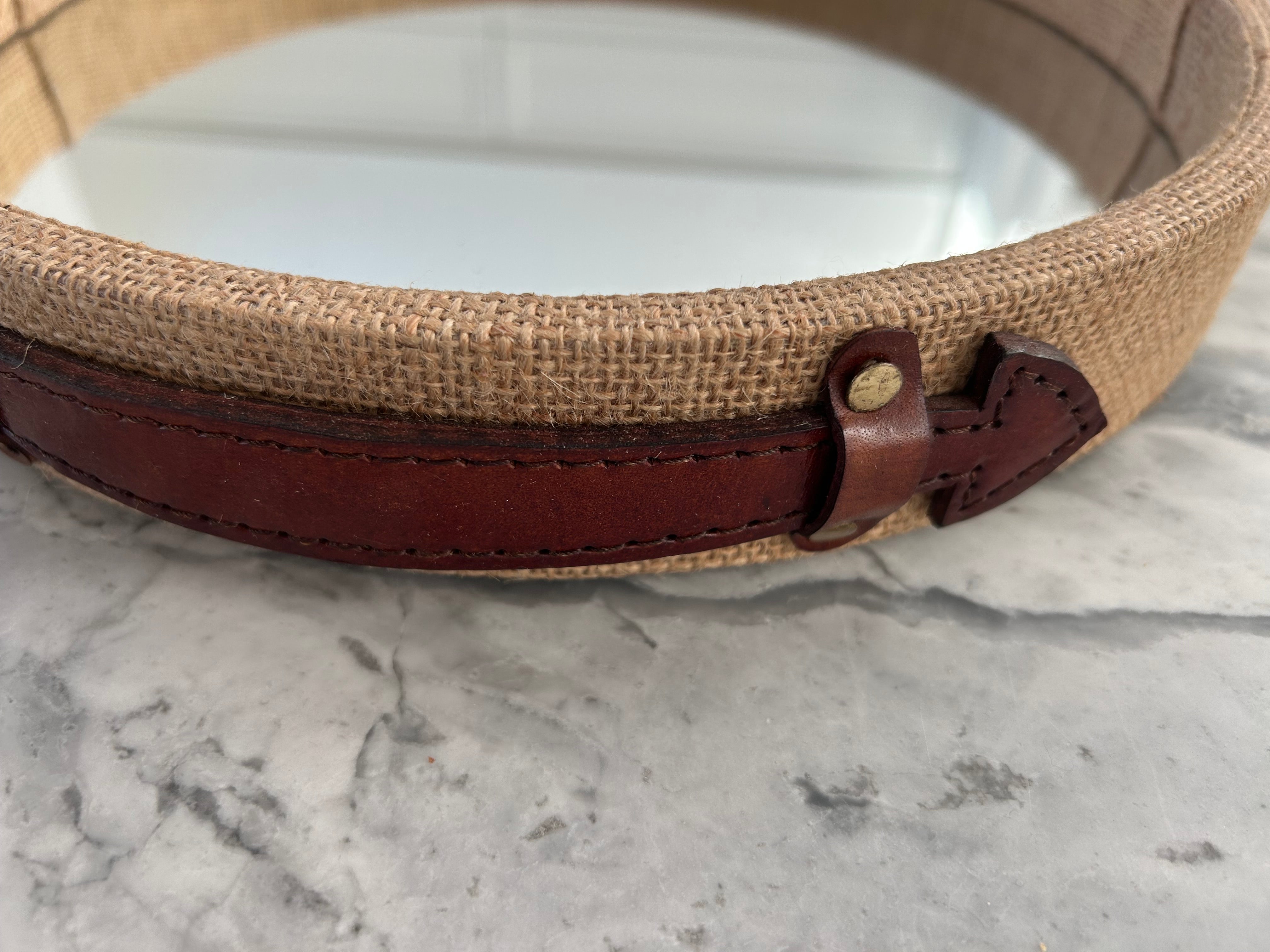 Jute & Leather Round Mirrored Tray 31cm