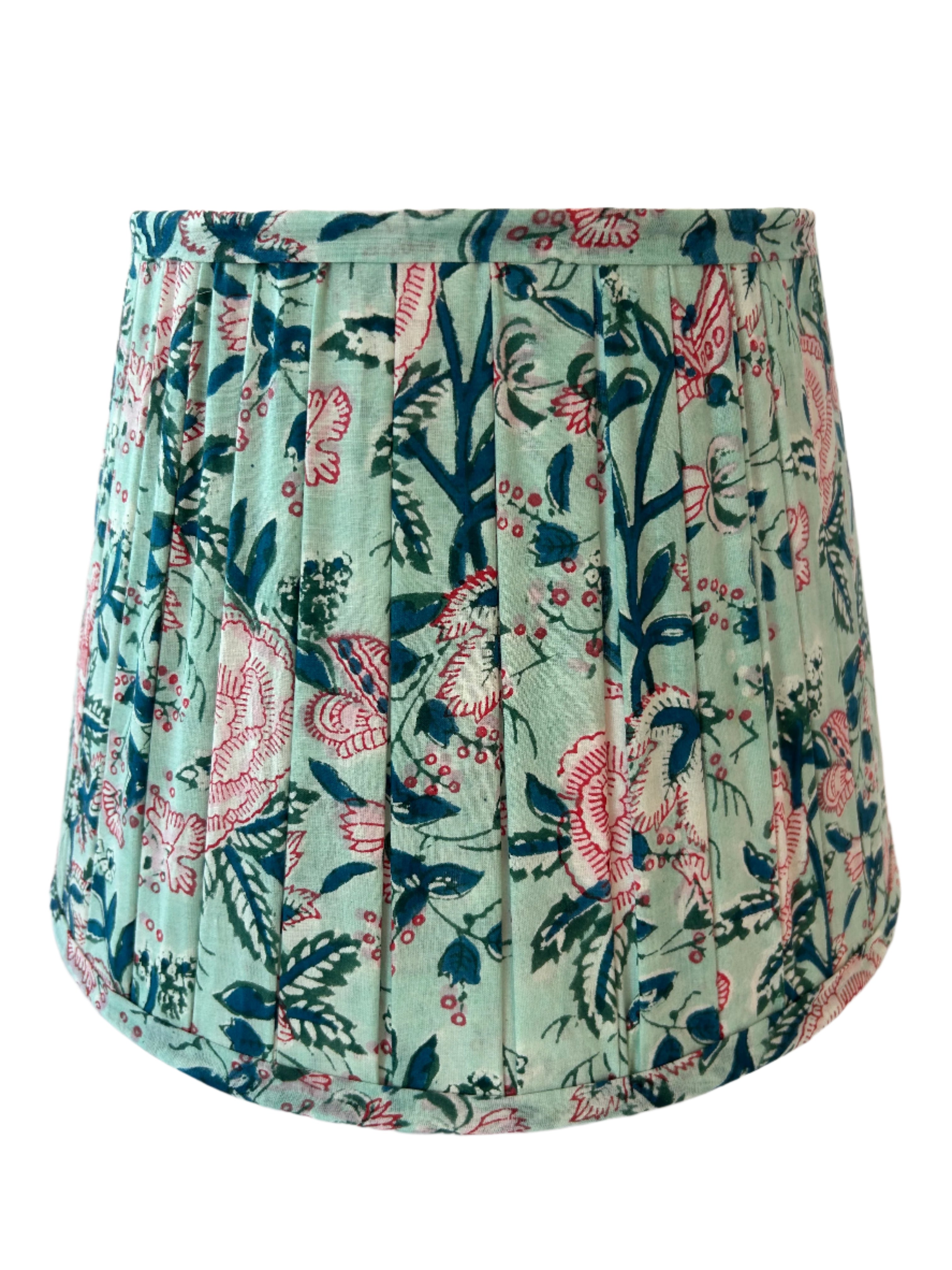pink and blue  block print floral lamp shade 