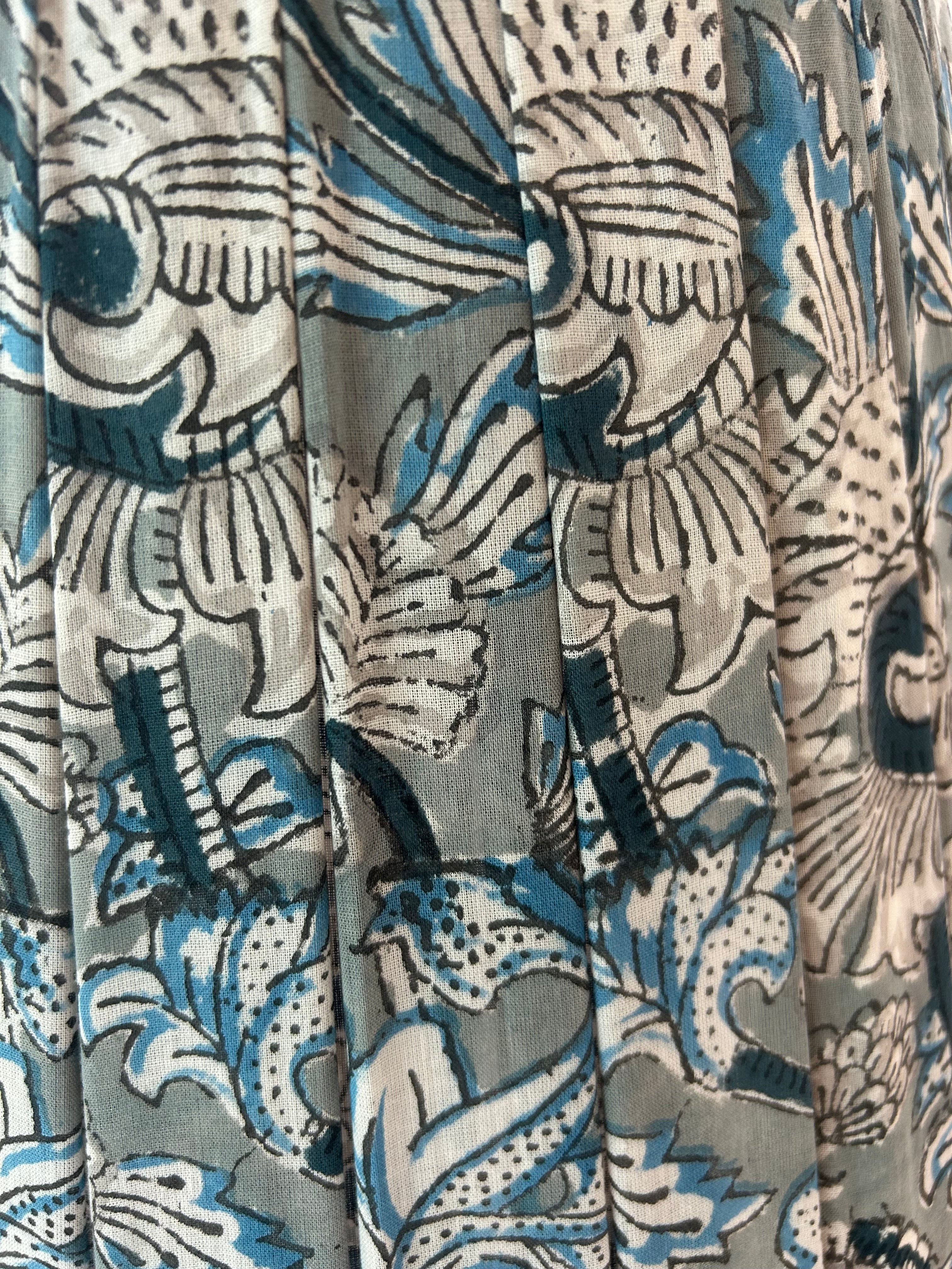 Lamp Shade Block Print Fleur Blue