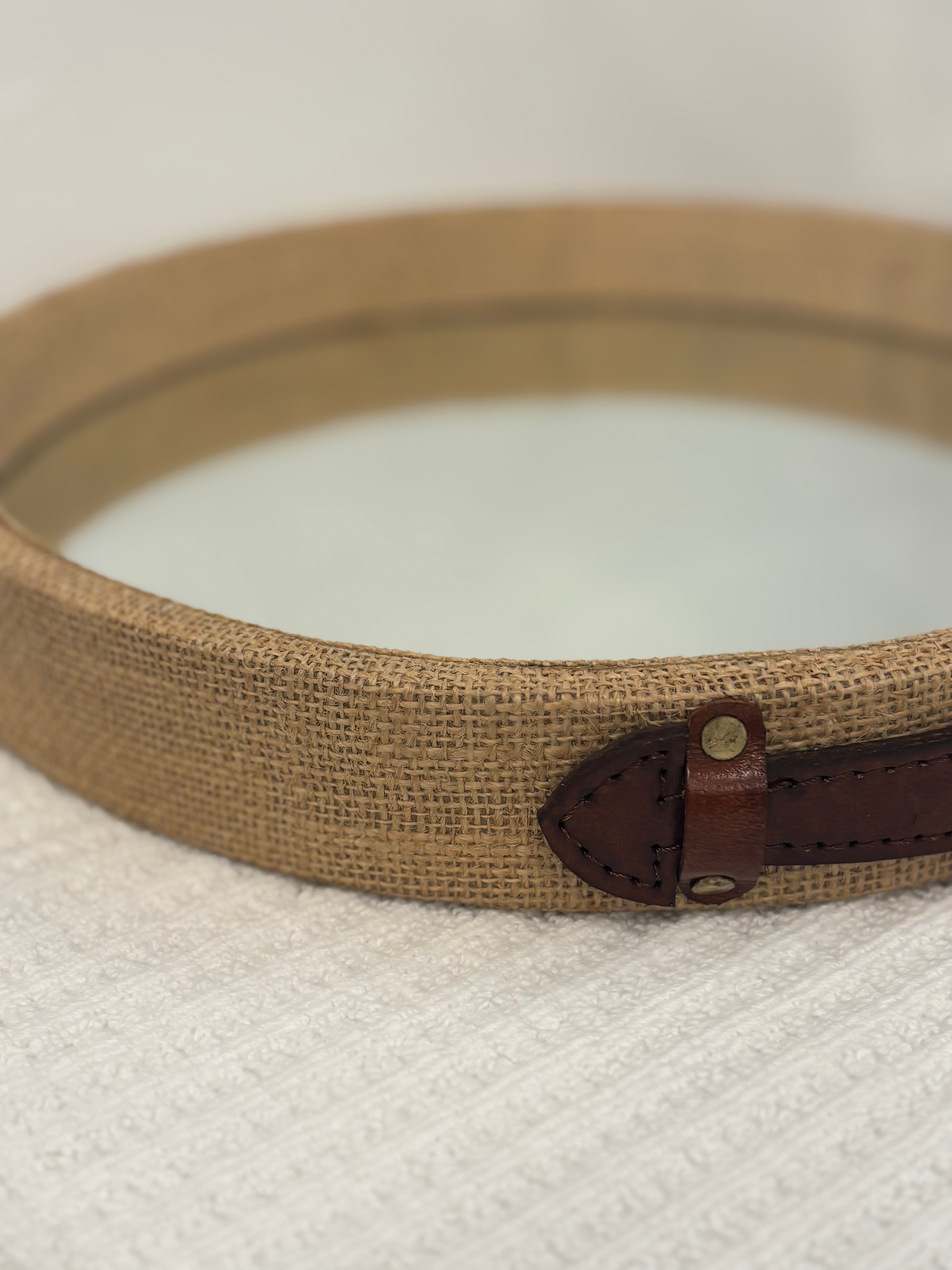 Jute&Leather med round mirrored tray 41cm