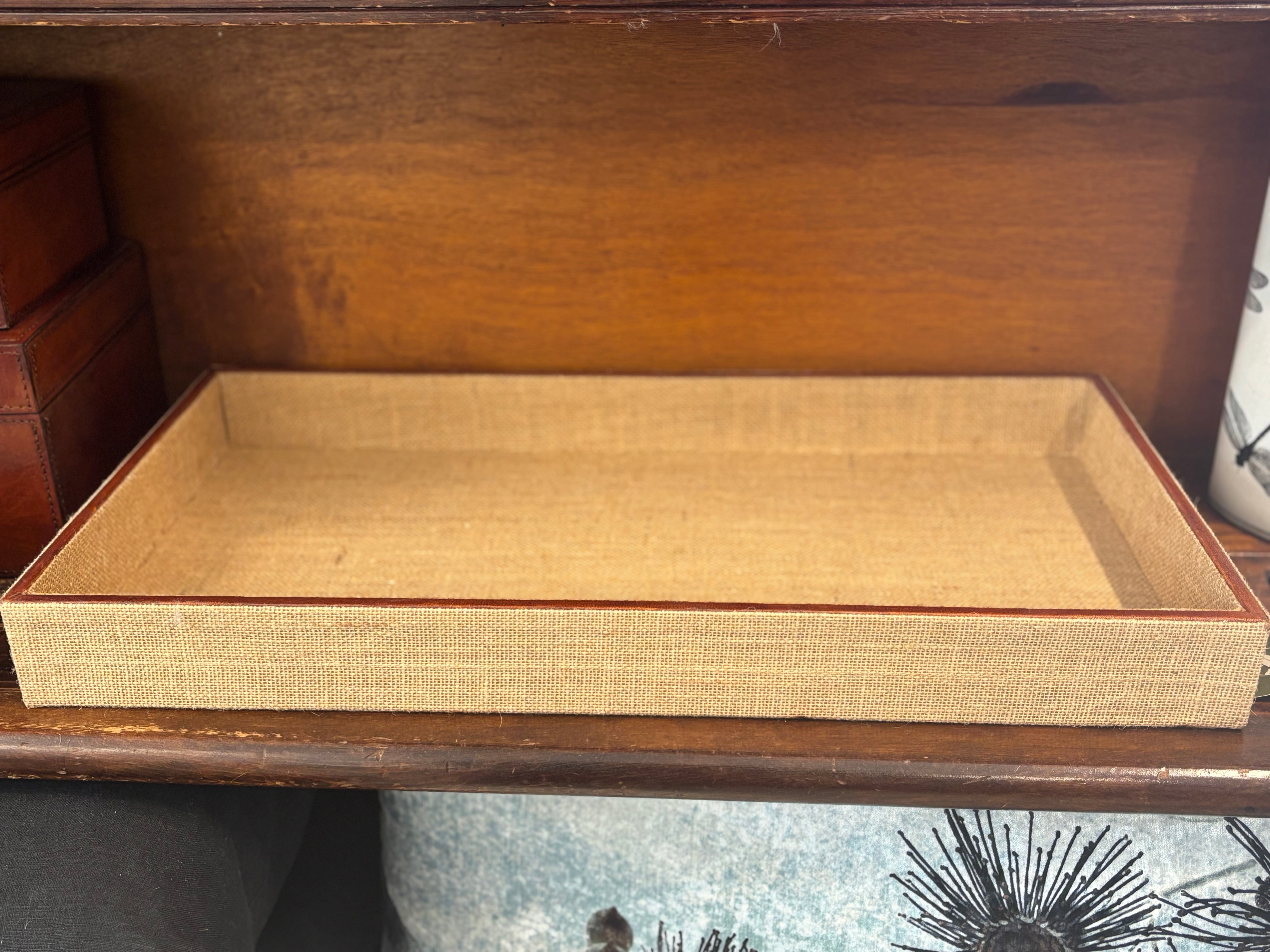 Jute and Leather Tray Large