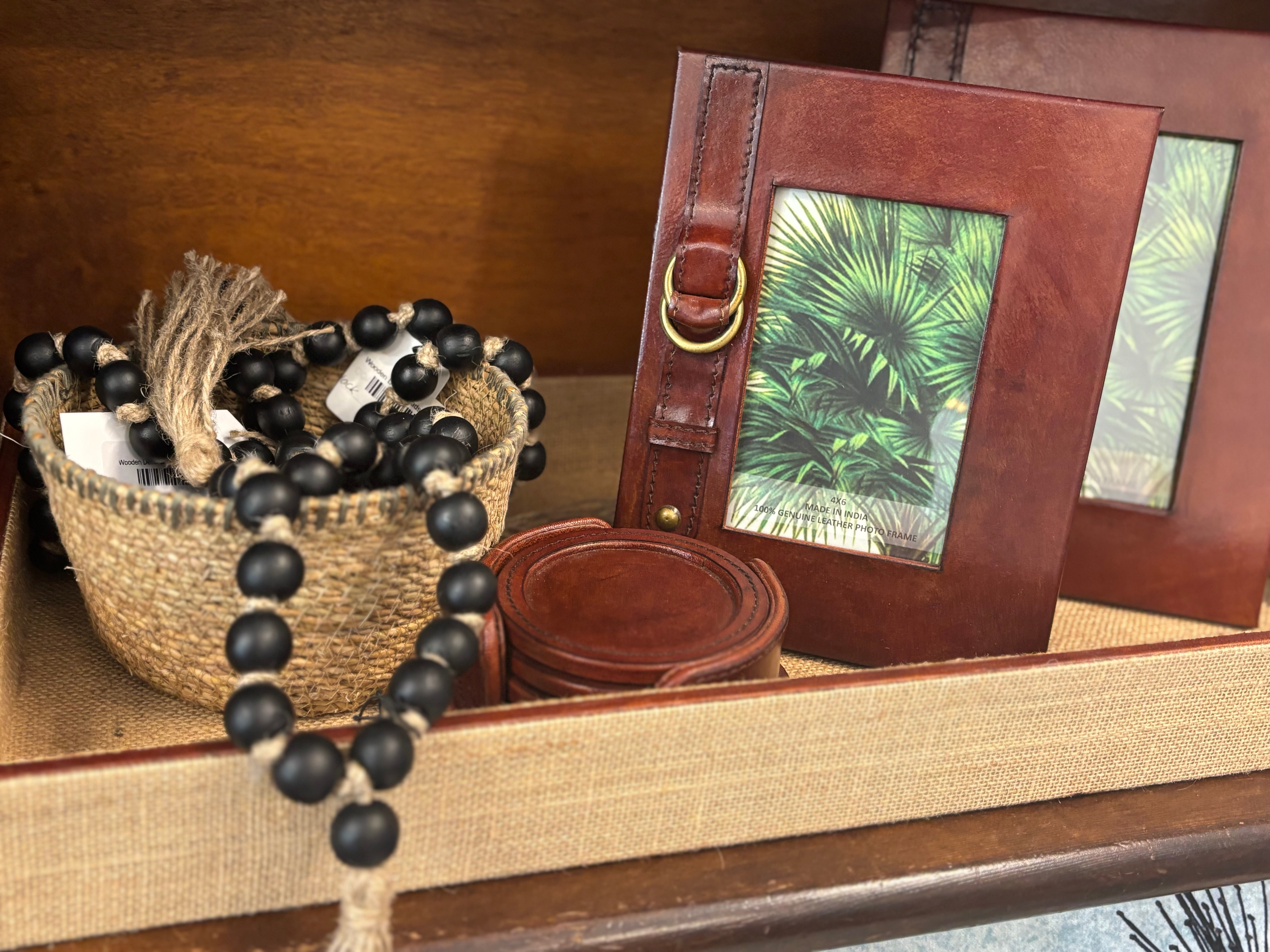 Jute and Leather Tray Large