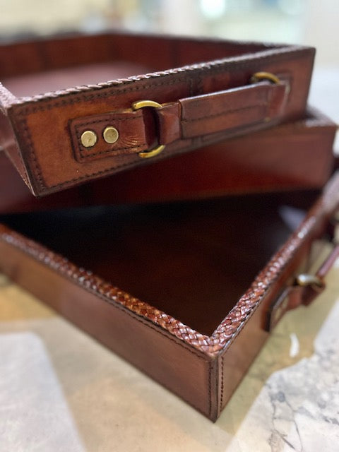 Ascot Leather Tray Braided Edge - Medium