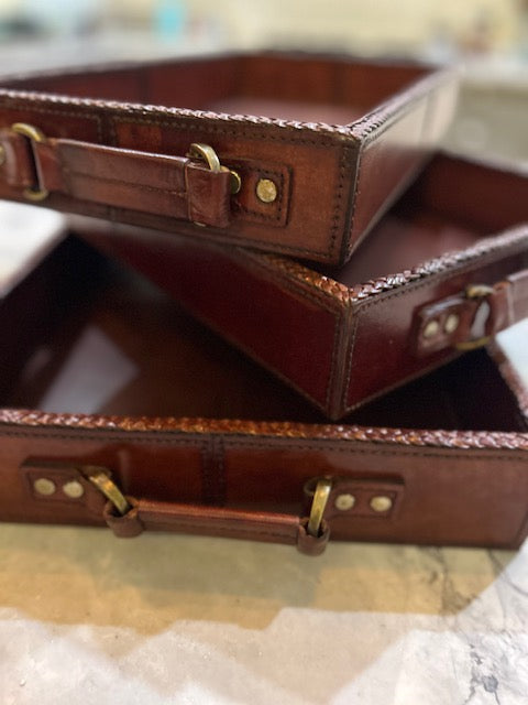 Ascot Leather Tray Braided Edge - Medium