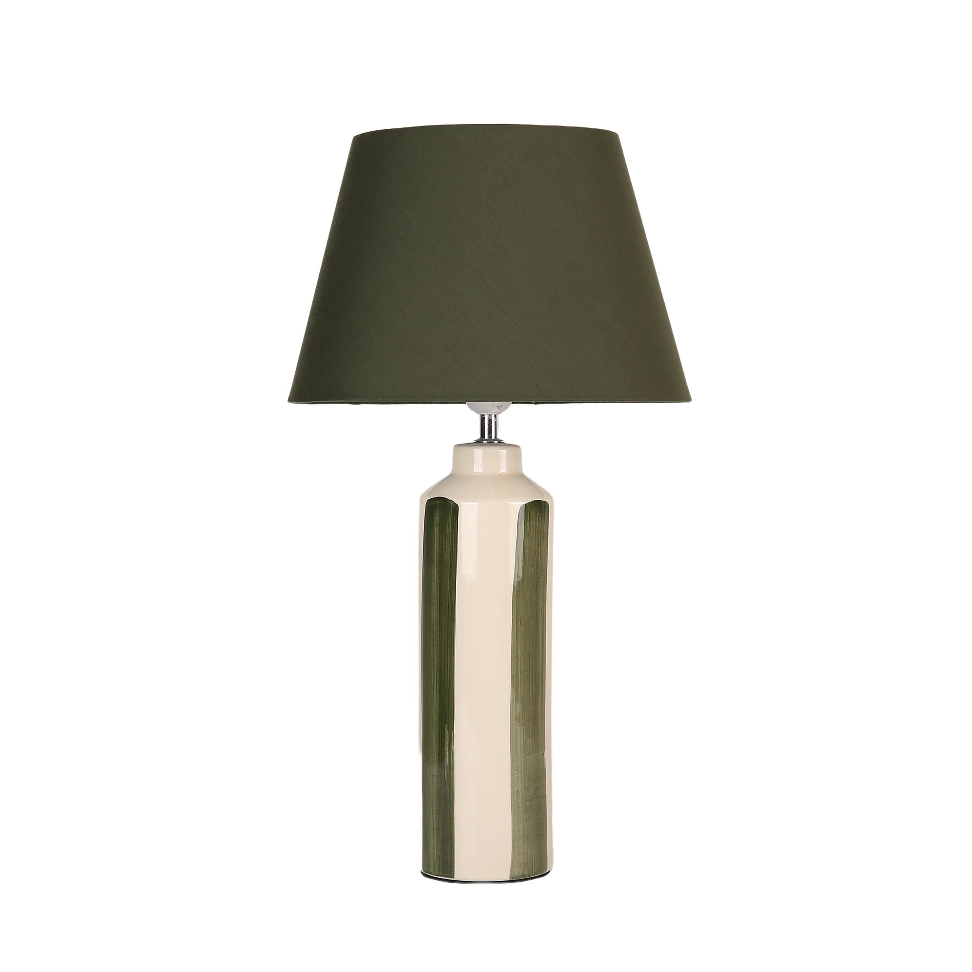 Table lamp with a green shade and white base