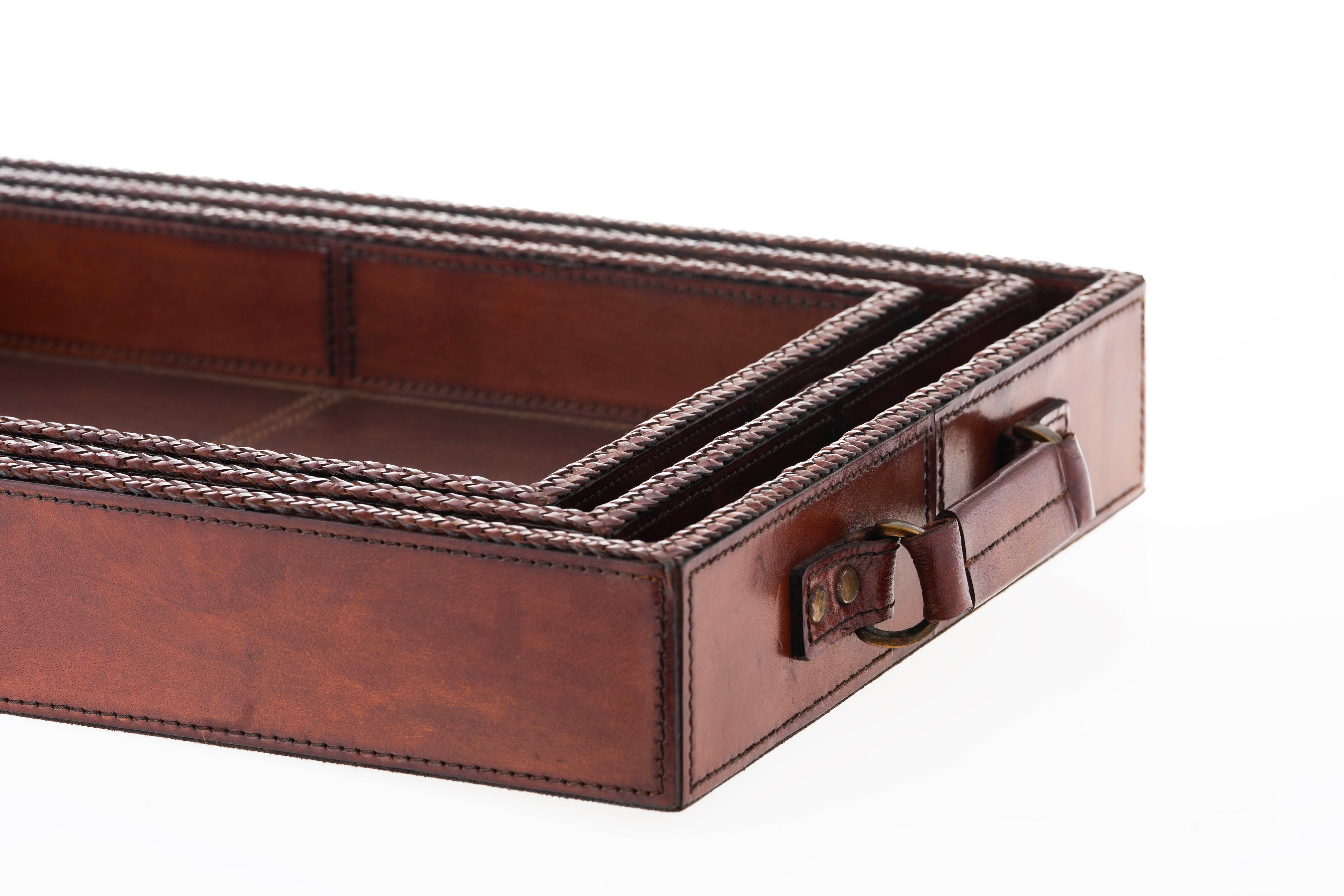 Ascot Leather Tray Braided Edge - Large