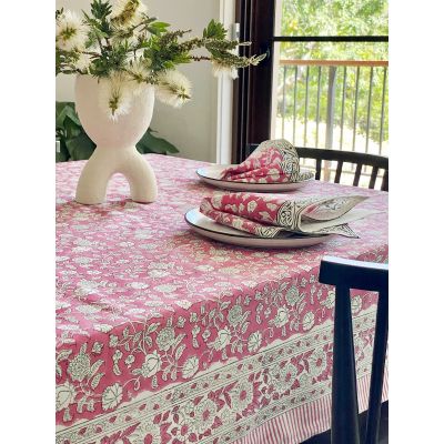 Block Printed Table Cloth 150x220cm Ruby