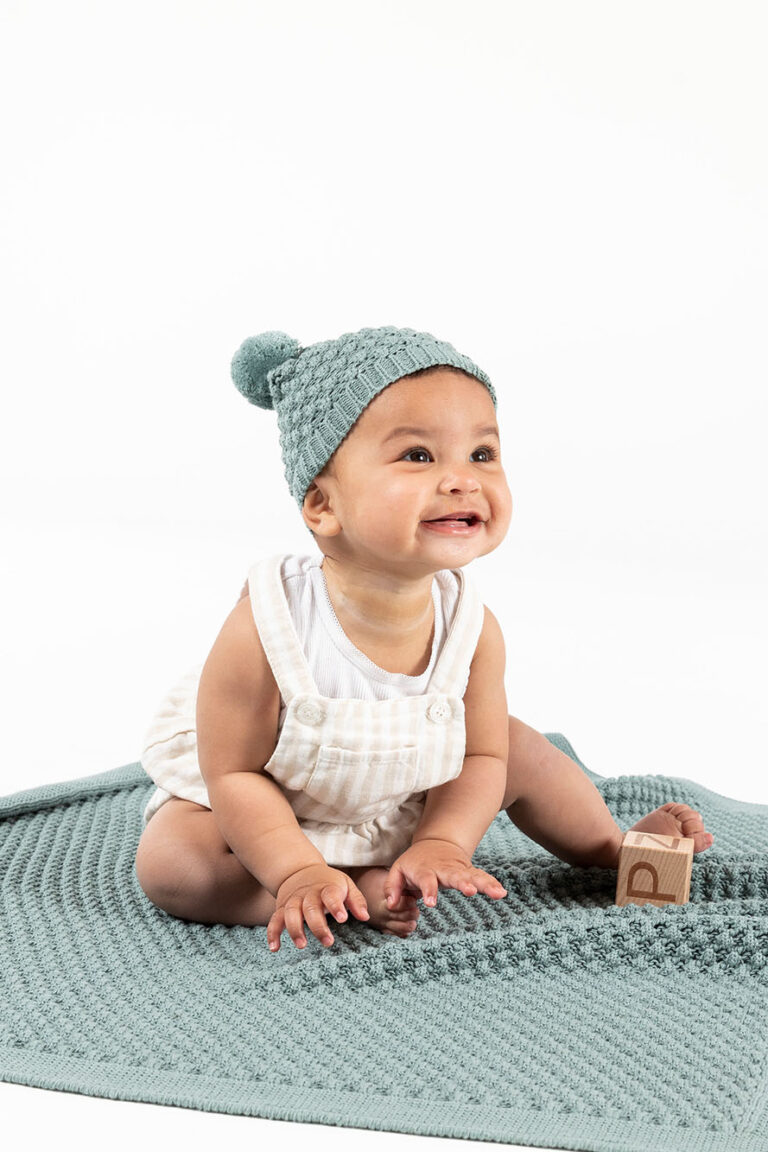 Baby Blanket - Mini Popcorn Knit Daisy Blue