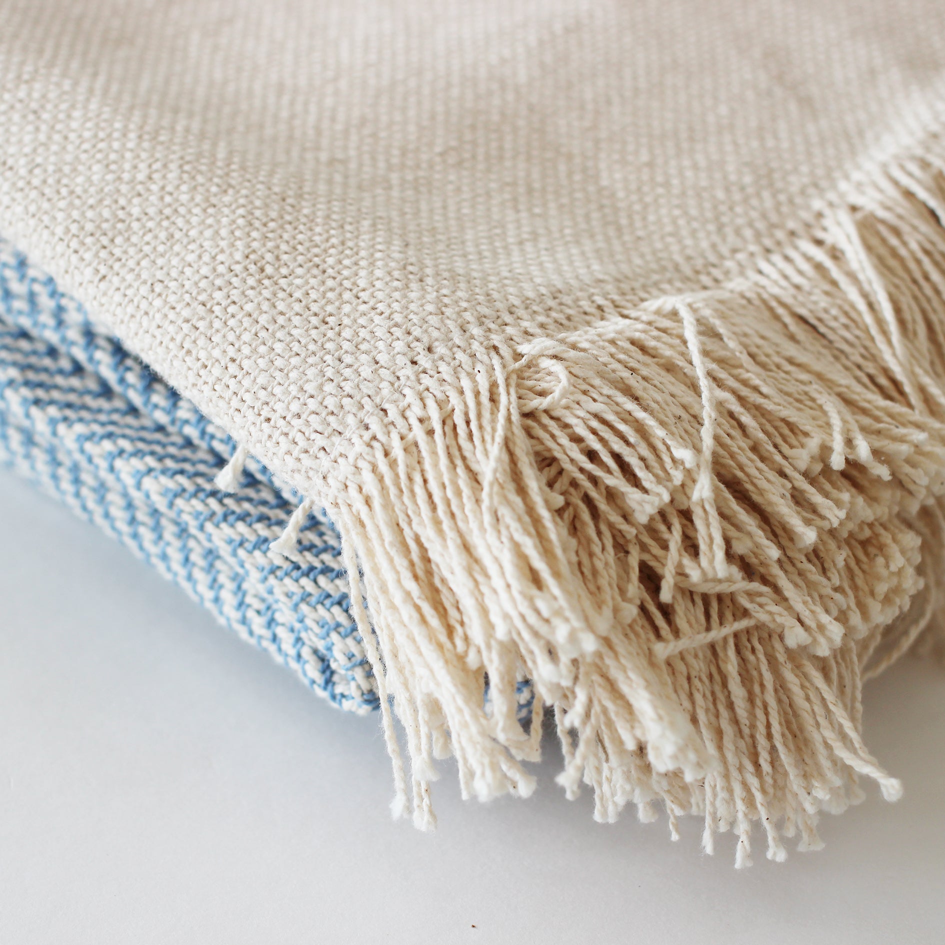 Heavy Cotton Herringbone Throw - Light Blue 130x170cm