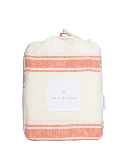 Salt Living Linen Fitted Sheet - Red Coral Ticking Stripe QUEEN