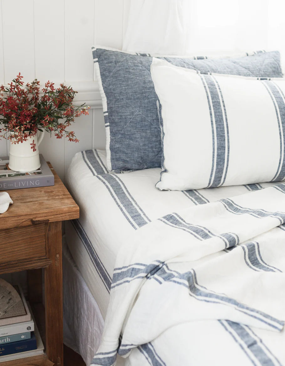 Salt Living Linen  Queen Sheet Set -Indigo Ticking