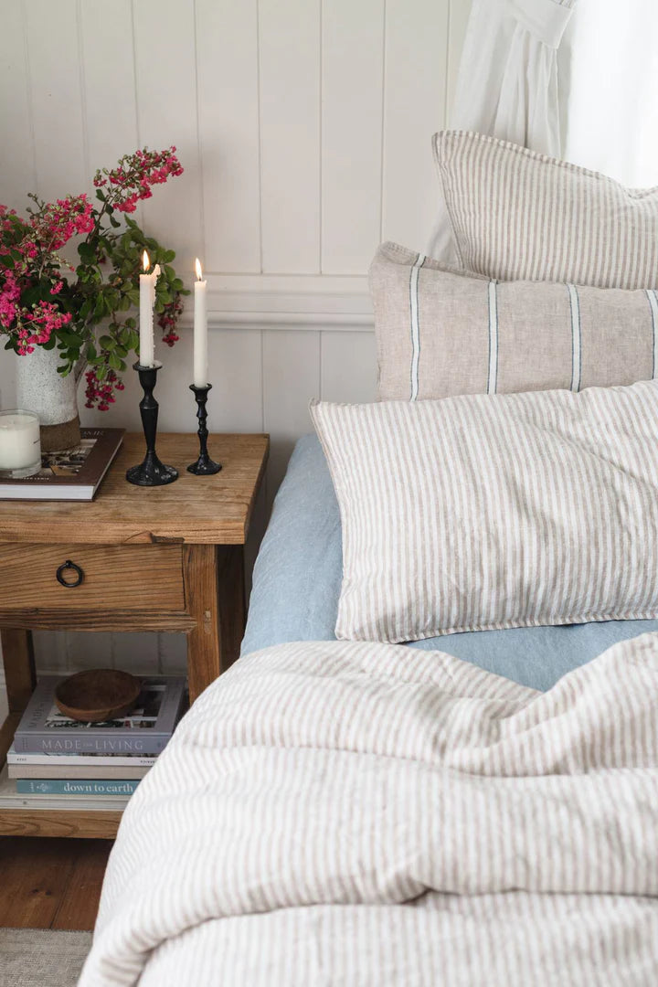 Salt Linen Duvet Set King Thin stripe Sandstone