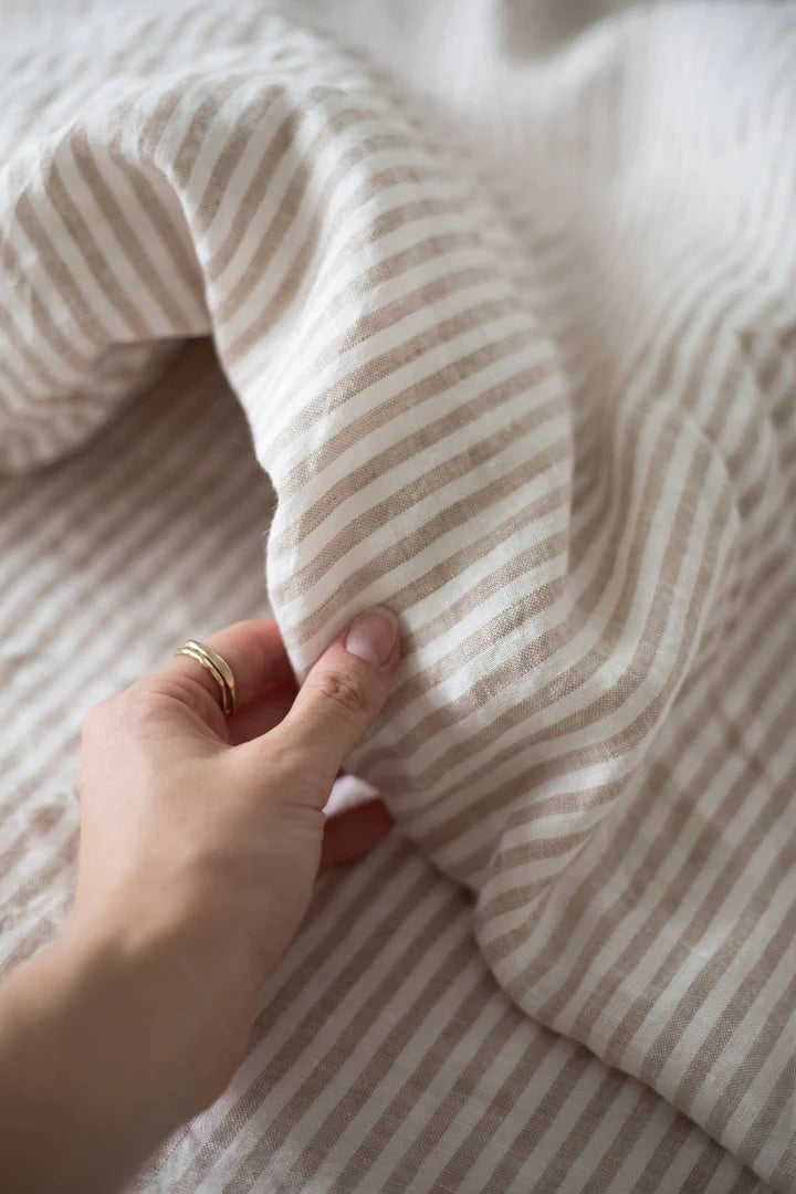 Salt Linen Duvet Set King Thin stripe Sandstone