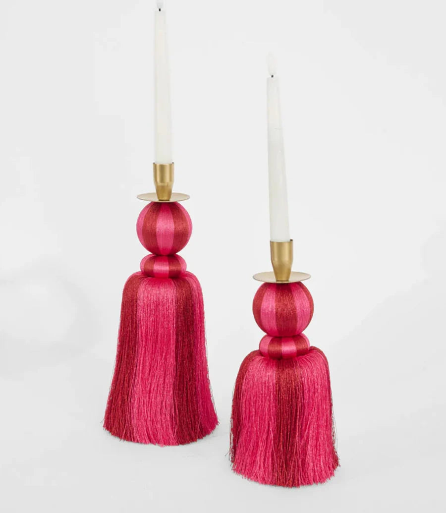 Silk Tassel Candle Stand Fuchsia & Red Large