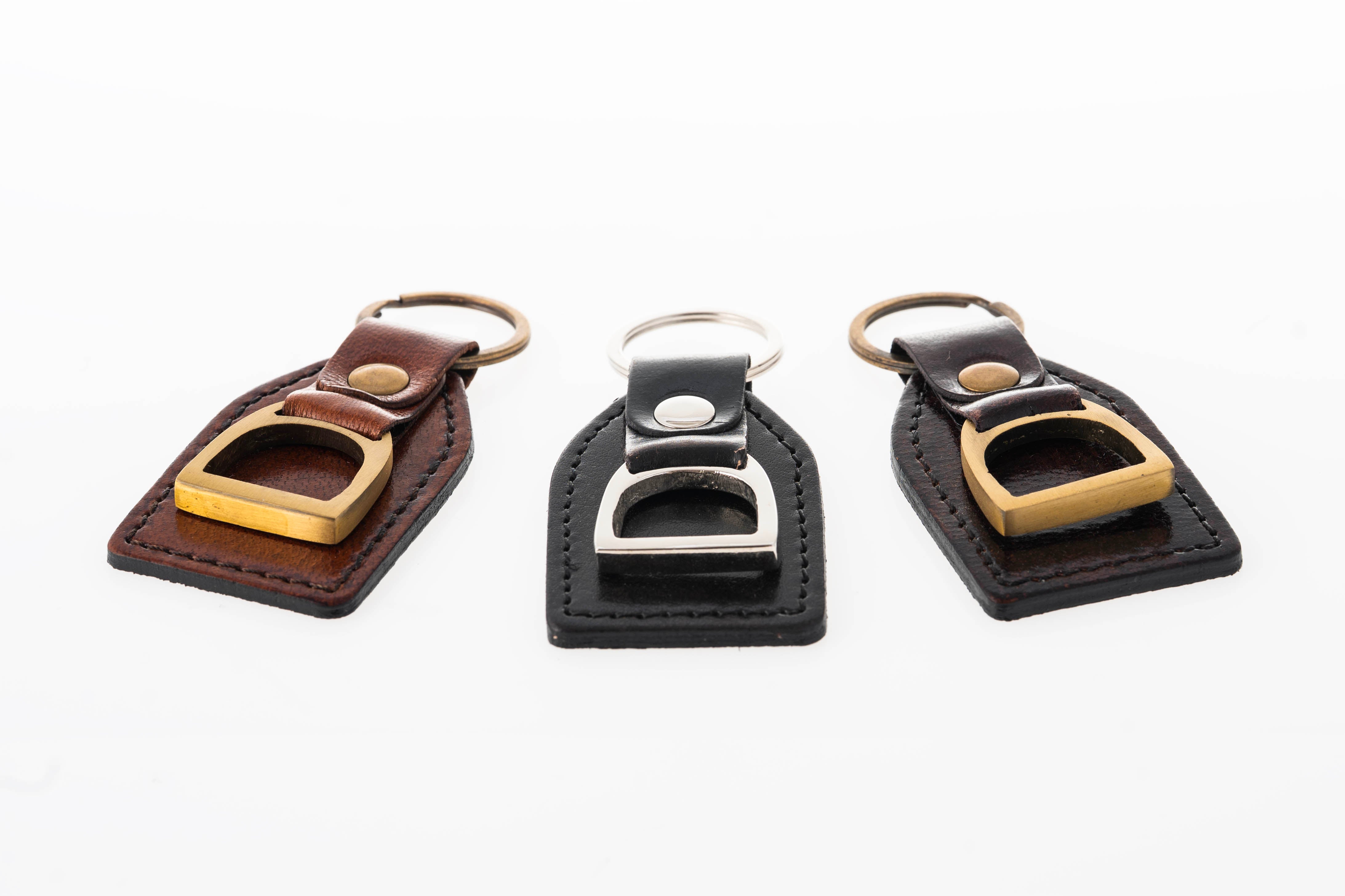 Leather Stirrups Key Ring Dark Tan
