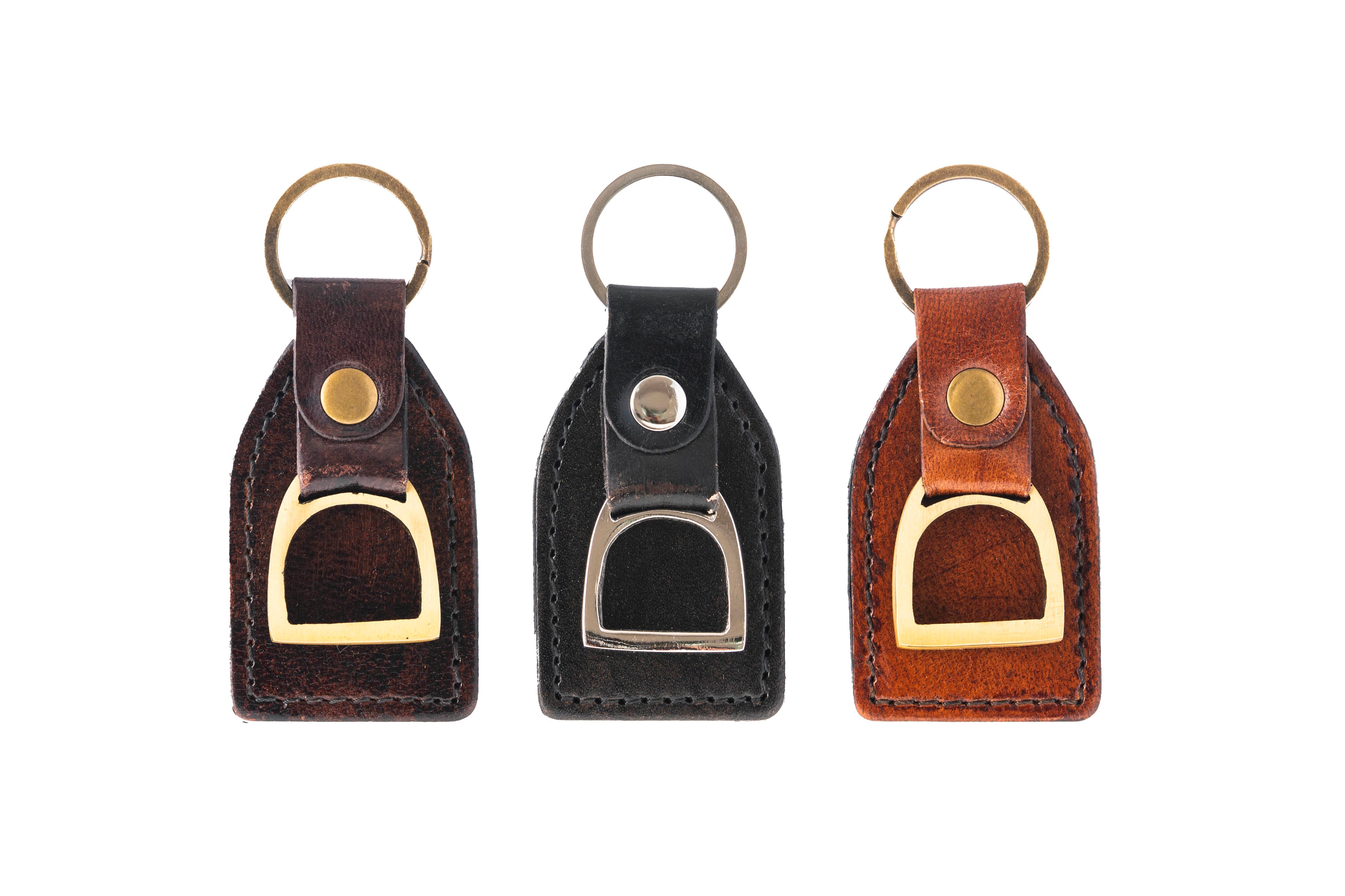 Leather Stirrups Key Ring Light Tan