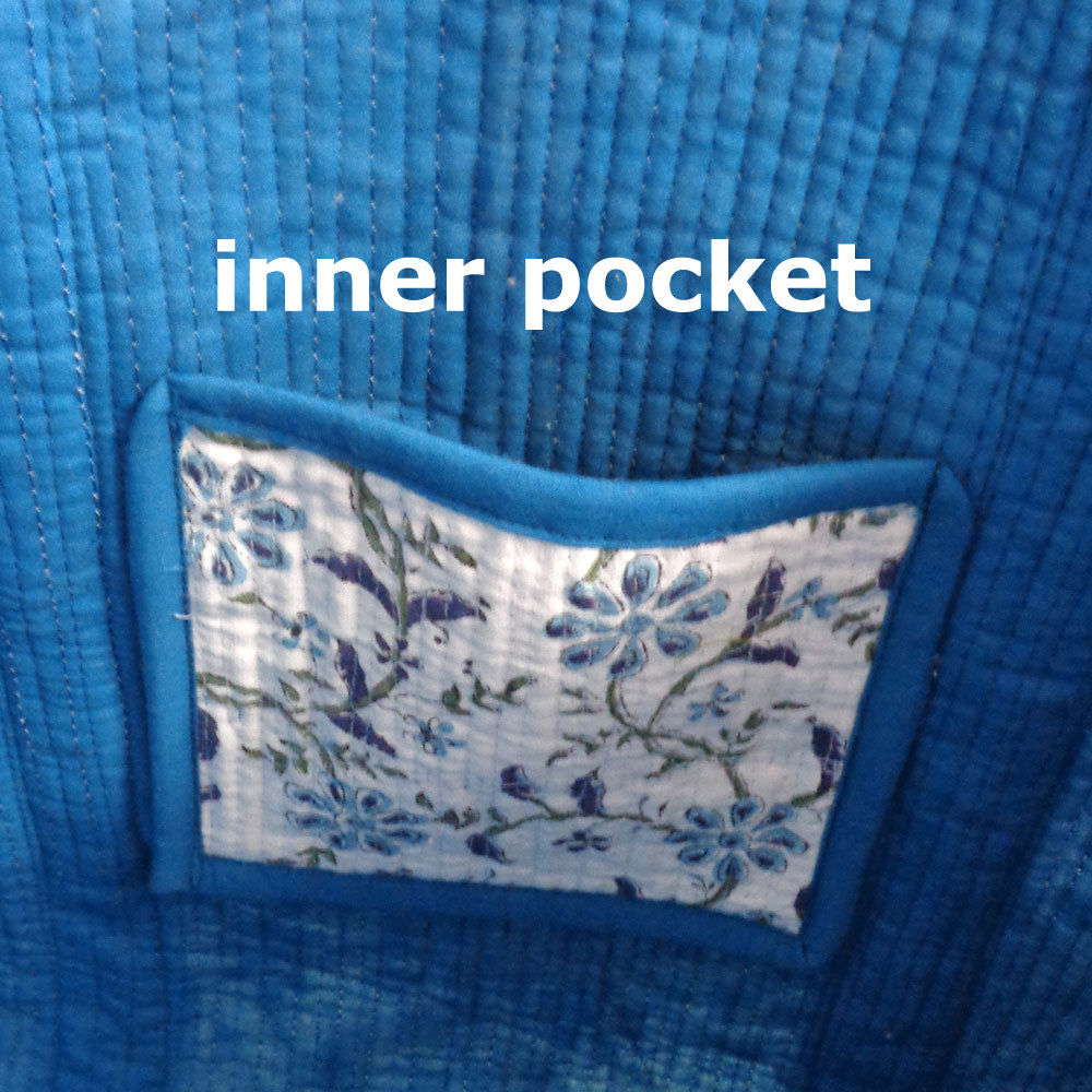 Cotton Quilted Tote Bag Ragini Blue