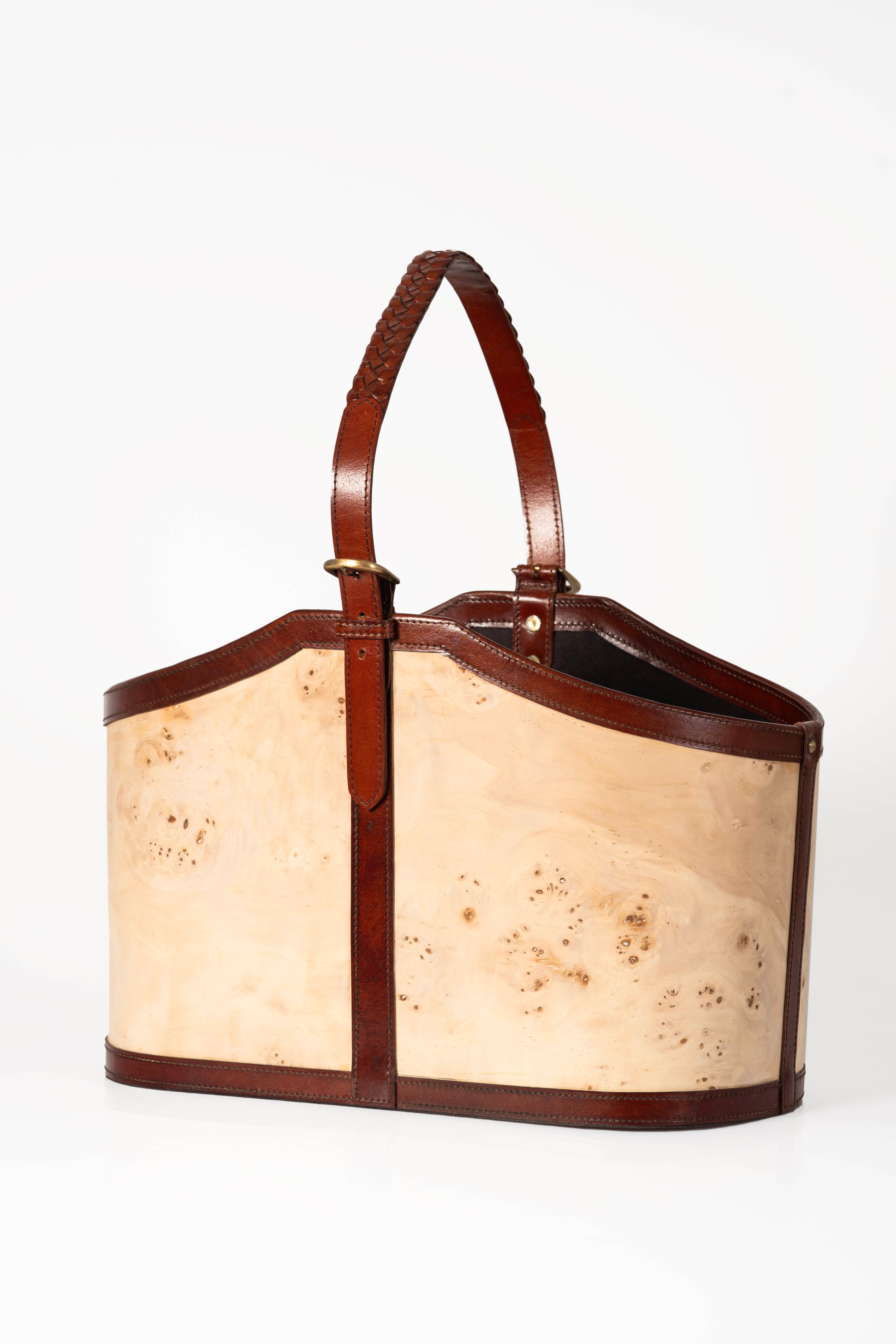 Burl & Leather Magazine Holder