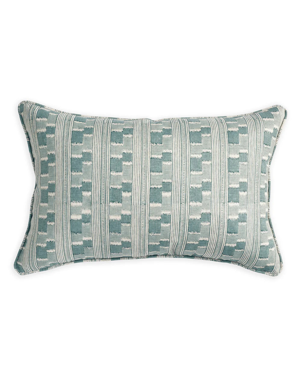 square patterns of celadon on rectangle cushion