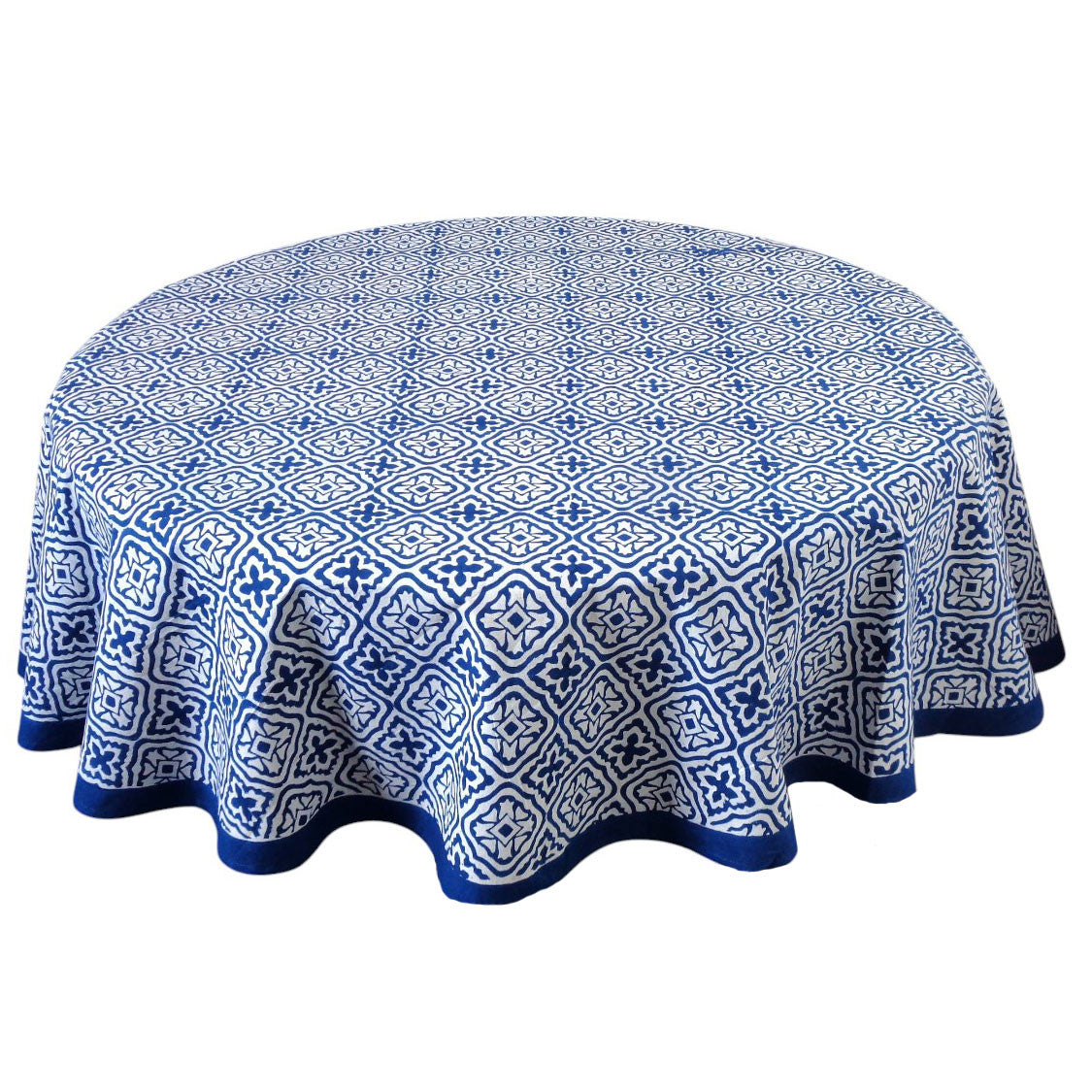 Round Tablecloth 180cm Cross Flower Blue