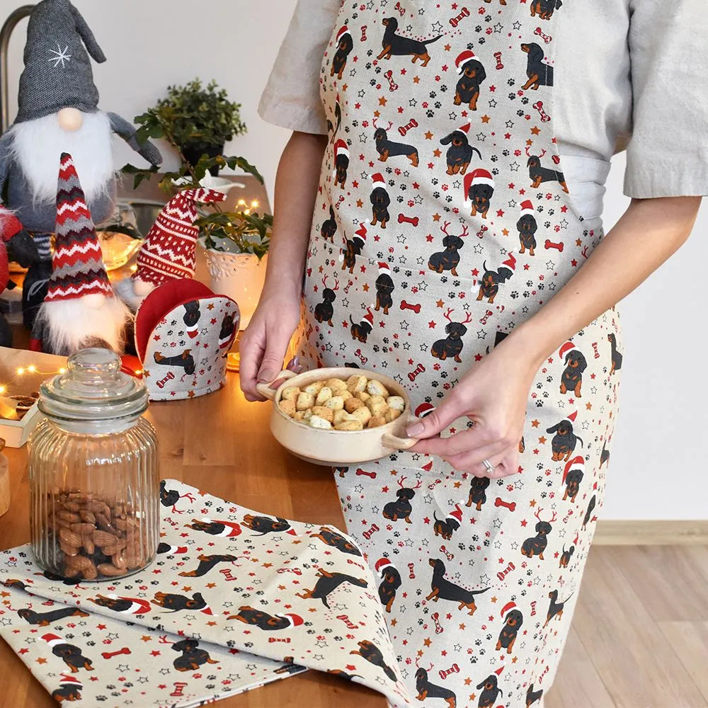 Christmas Dachshund Linen Blend Apron