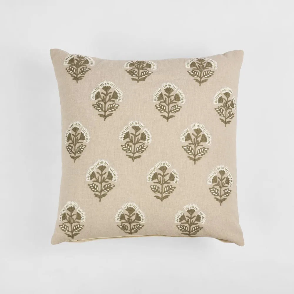 Cushion: Beige with green floral pattern, 50X50