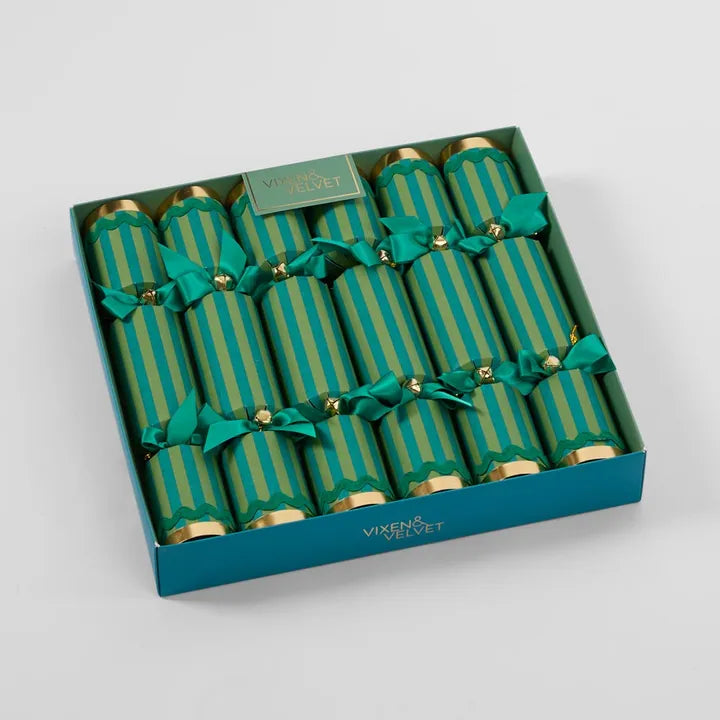 Christmas Bon Bon Green Striped Crackers (Set 6)