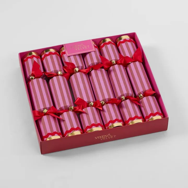 Christmas Bon Bon Scarlet Striped Crackers (Set 6)