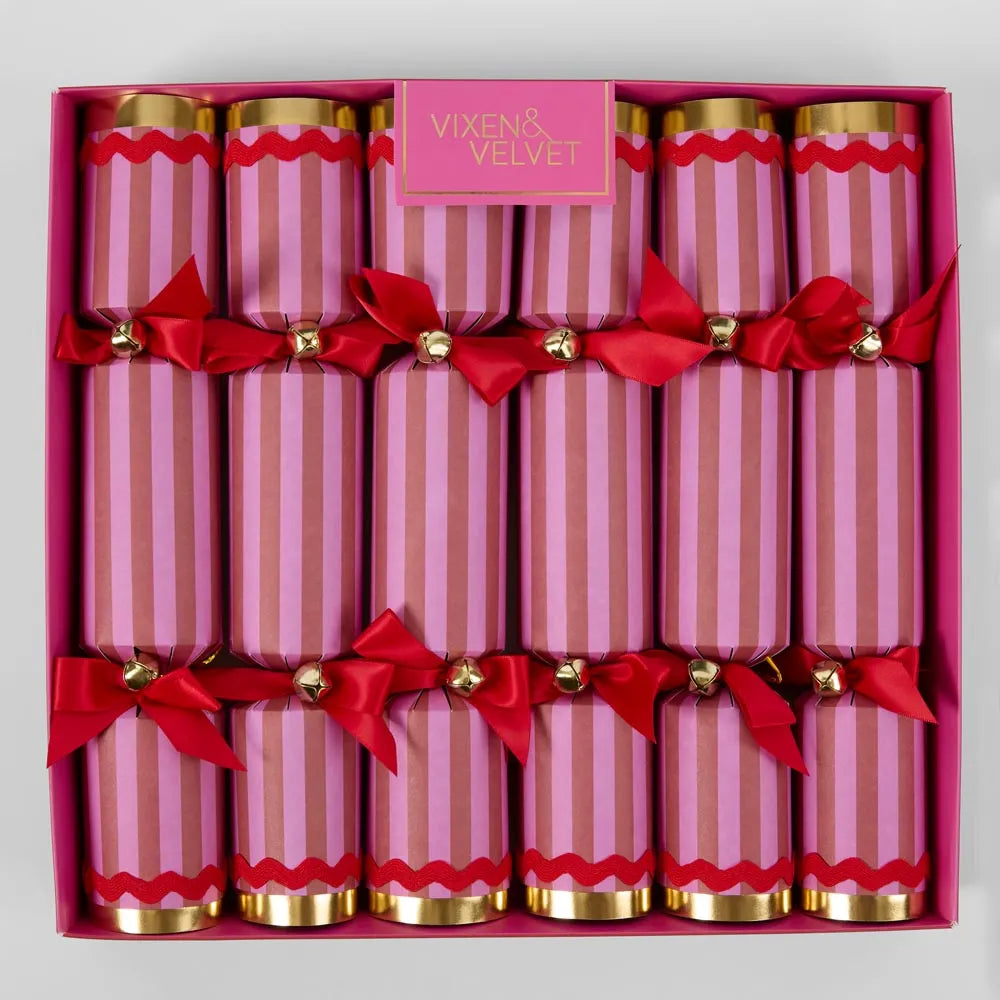 Christmas Bon Bon Scarlet Striped Crackers (Set 6)