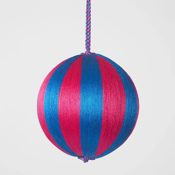 Silk Stripe Bauble Pink & Blue Sml