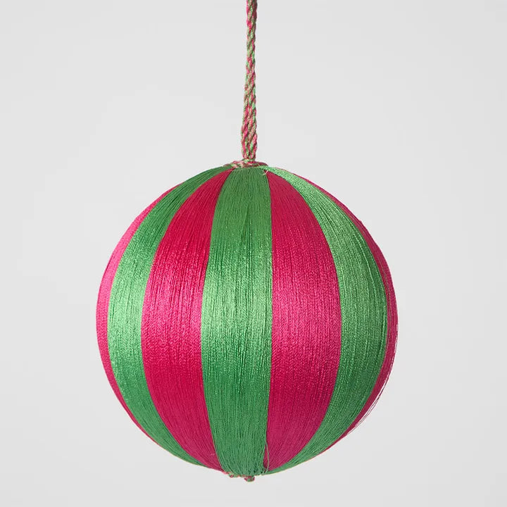Silk Stripe Bauble Pink & Green Med