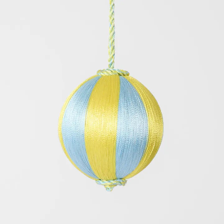 Silk Stripe Bauble Yellow & Blue Sml