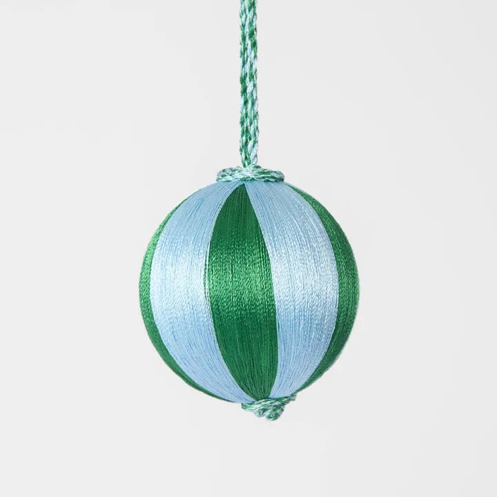 Silk Stripe Bauble Green & Blue Sml
