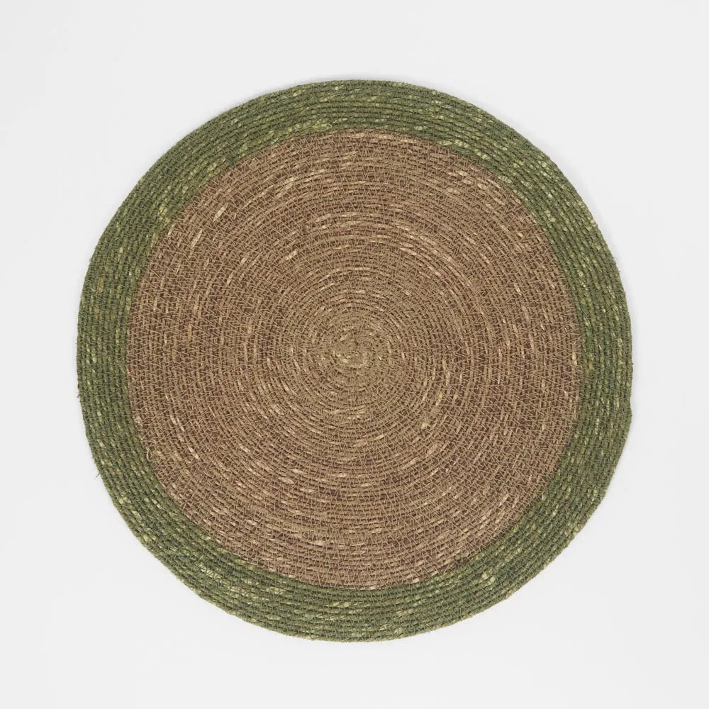 Placemat Seagrass Olive Green Border